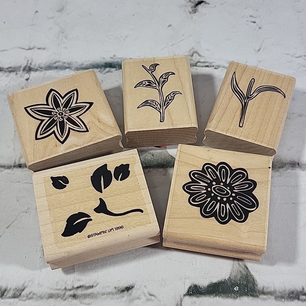 Bold Botanicals Rubber Stamps Lot Of 5 Nature Plants Flowers Wood Mounted Crafts